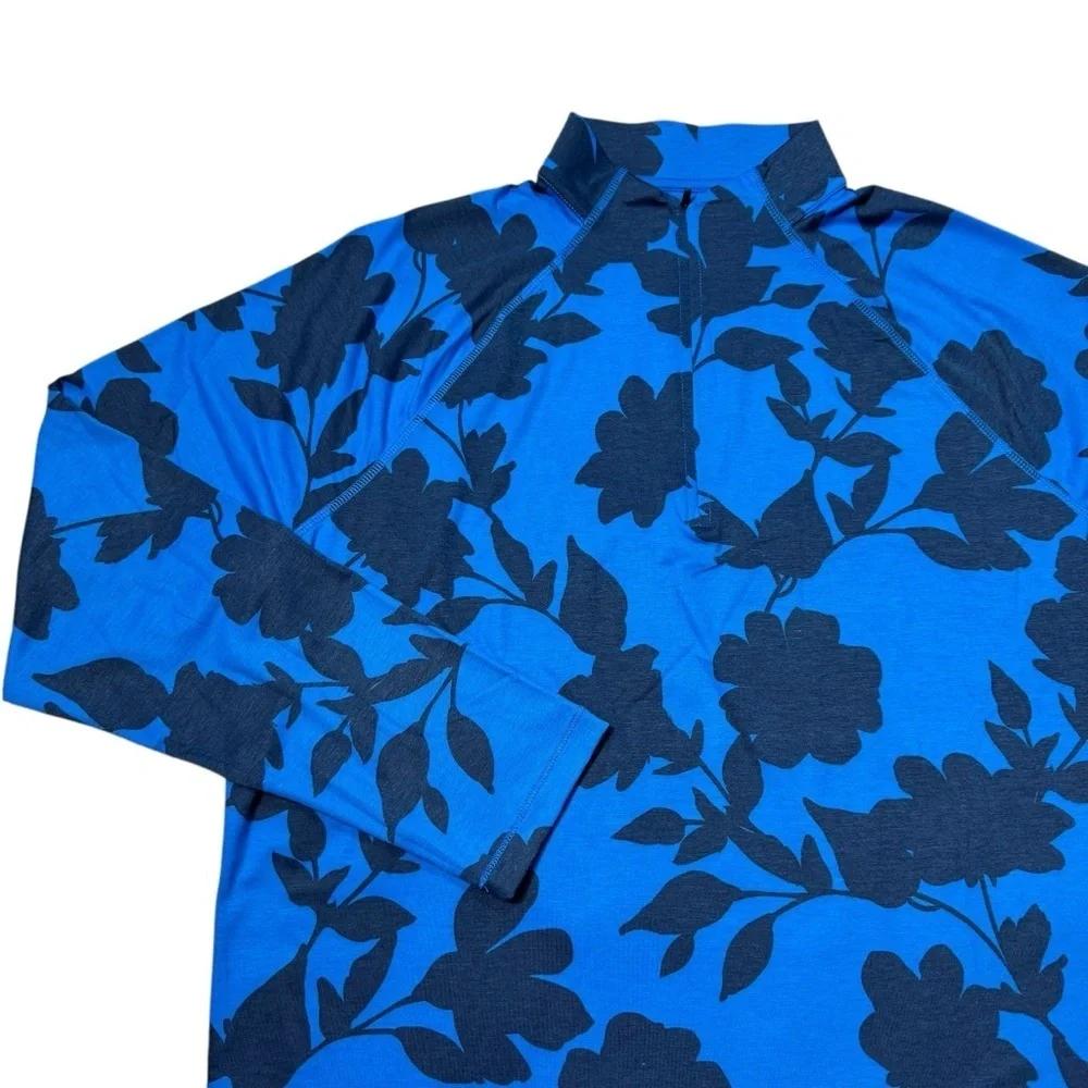 NWT New $155 G/FORE Tonal Floral Luxe Quarter Zip Golf Blue Pullover Size L